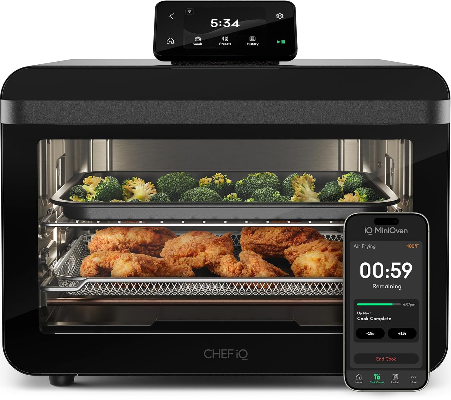 Minioven Smart Toaster Oven Air Fryer Combo, 11-In-1 Countertop Convection Oven, Bake, Broil, Air Fry, Broil, Dehydrate, 1750W, 25 Qt Capacity, Fast Cooking with Touchscreen Controls – Black