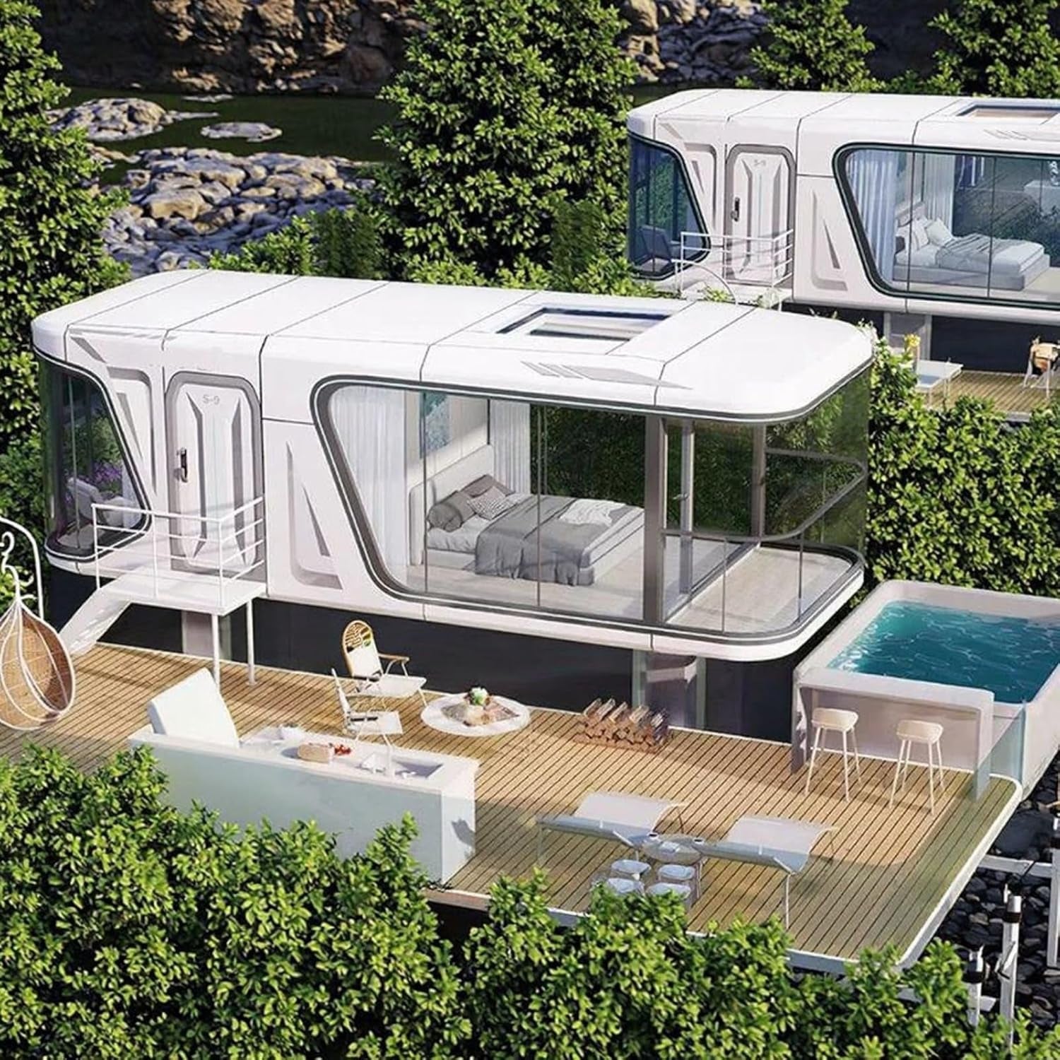 18FT Prefab Tiny Home, Container Movable House with 1 Bathroom, 1 Bedroom, Luxury Prefab Tiny House to Live in for Adults, Modular Guest Home, Office No Assembly Needed