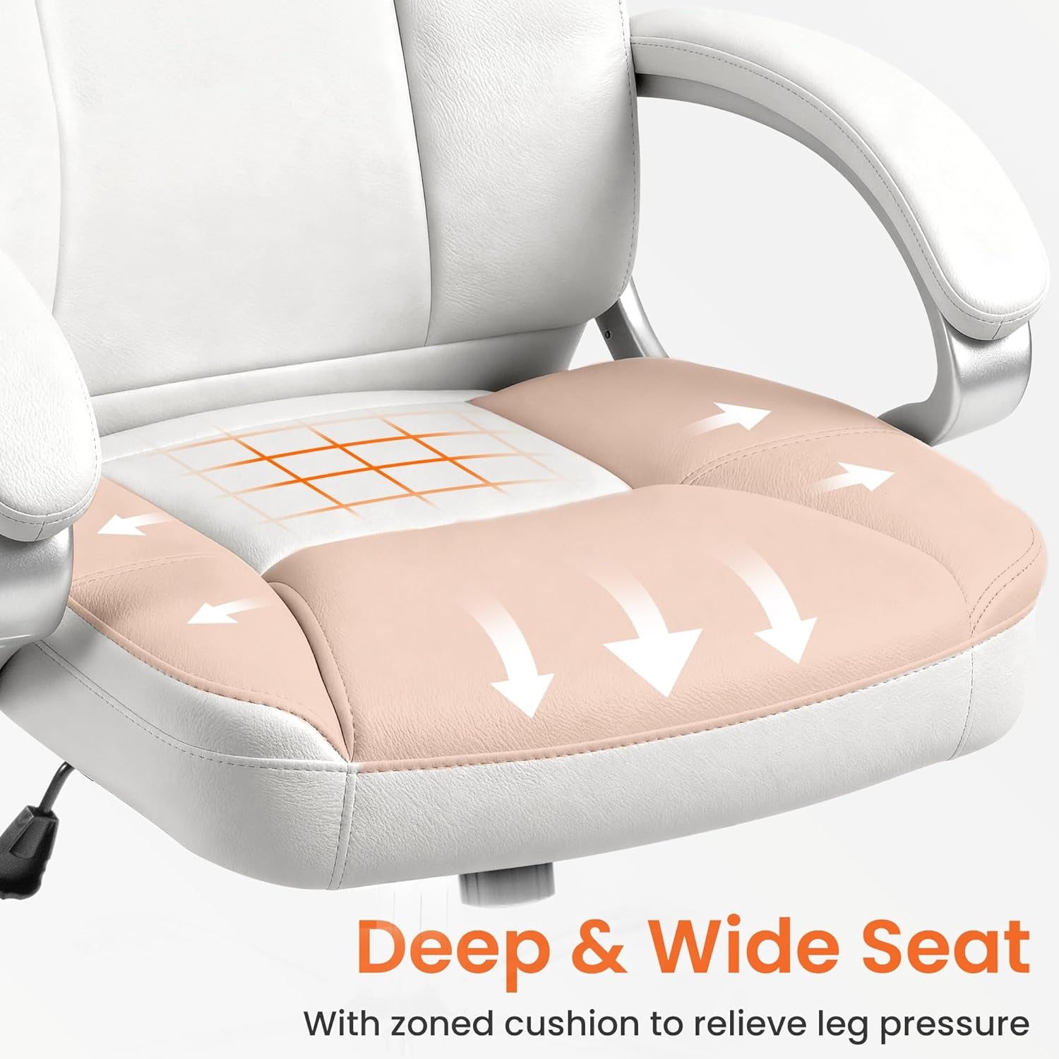 Office Desk Ergonomic Gaming Chair High Back Adjustable Computer Chair with Wheels and Lumbar Support Comfy Leather Executive Swivel (White)