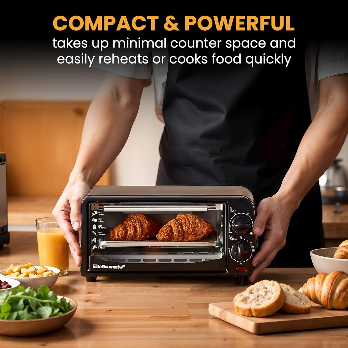 ETO236 Personal Compact 2 Slice Countertop Toaster Oven with 15 Minute Timer & Adjustable Temperature, Bake, Broil, & Toast, Black
