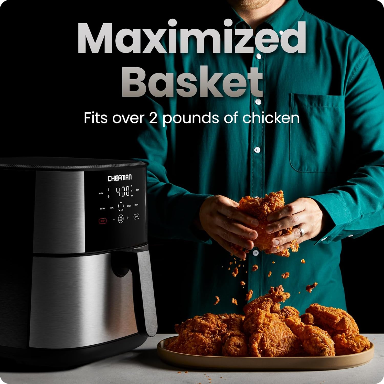 Air Fryer 8 Qt | Turbofry® 4-In-1 with 450°F Hi-Fry Option for Crispier Results | Air Fry, Bake, Dehydrate, Frozen | XL Nonstick Dishwasher-Safe Basket | Stainless Steel