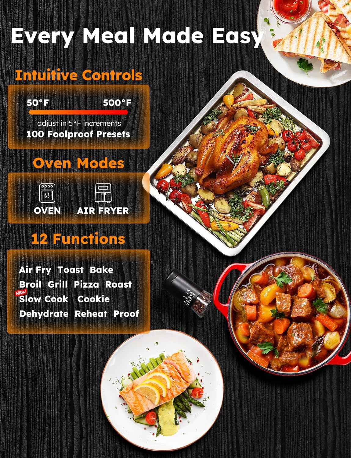 Bravo XL Pro Air Fryer Toaster Oven, Improved 100% Super Convection, Quicker & Crispier Results, 100 Presets, Multi-Layer Even Cooking, 50-500F, Smart Probe, PFAS Free, 30QT, Stainless Steel