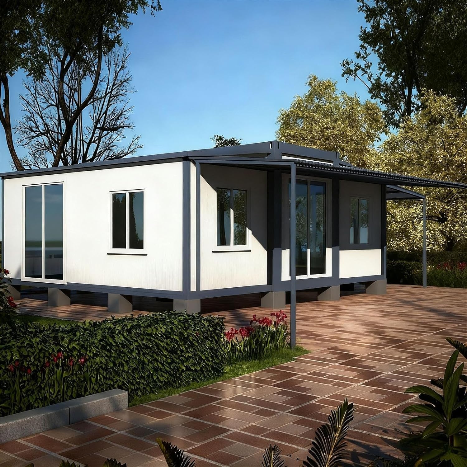 Prefab Tiny Homes for Sale | Expandable Foldable Modular Container Home with Bedroom, Bathroom & Kitchen, Portable Prefabricated Tiny Houses to Live in for Adults, Backyard Guest or Vacation Cabin