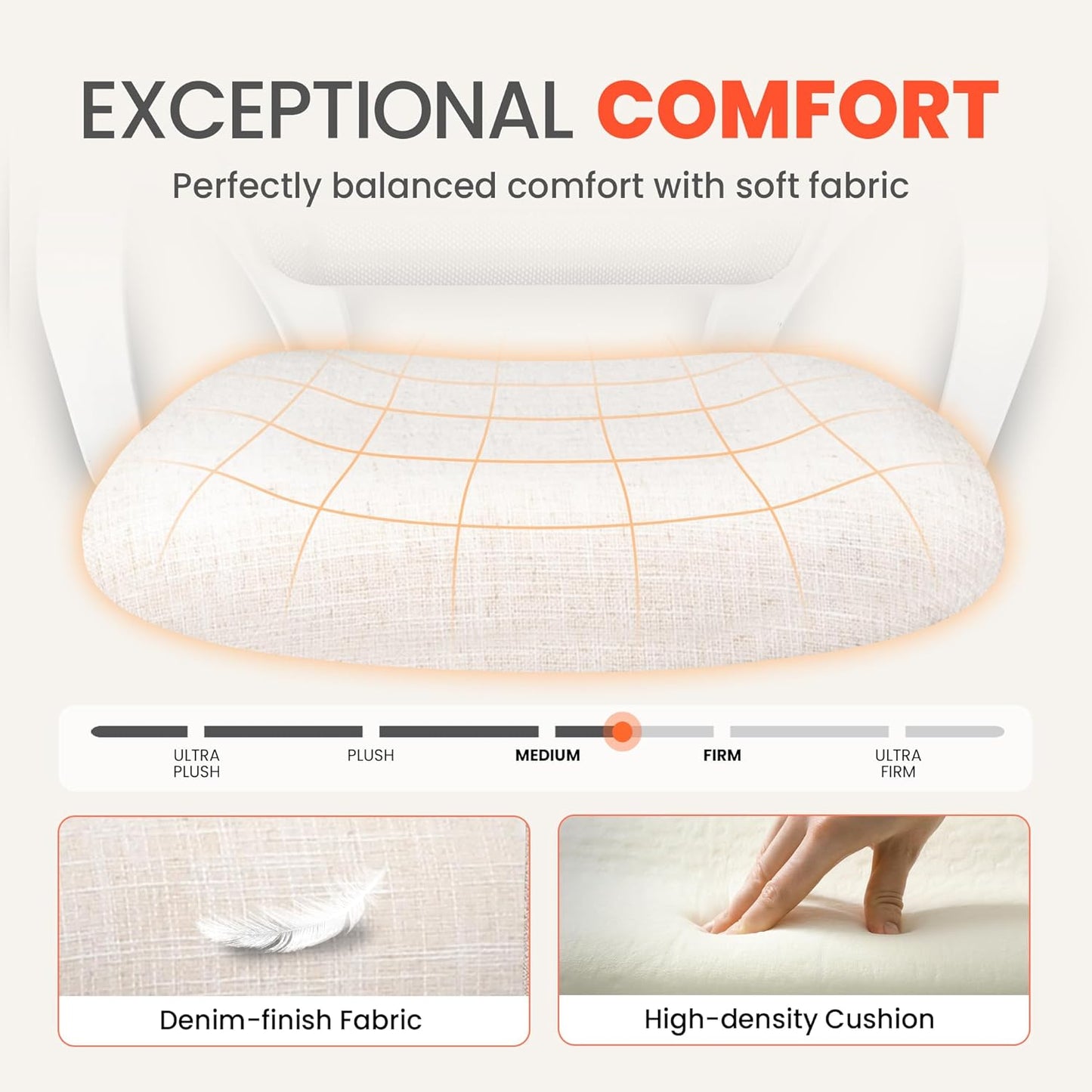 Office Desk Ergonomic Mesh Computer Chair with Lumbar Support Adjustable Height Swivel Rolling Wheels Comfy Mid Back Task Chair for Home Bedroom Vanity Study (Ivory)