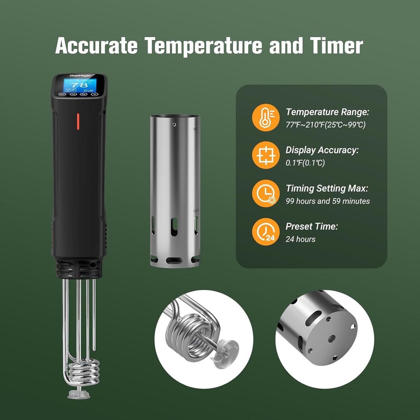 Sous Vide Machine CSV-100-W, 2.4G Wifi Sous Vide Cooker 1000 Wattts Sous-Vide Cooker Immersion Circulator with 14 Preset Recipes, Calibration Function,Fast-Heating with Timer,