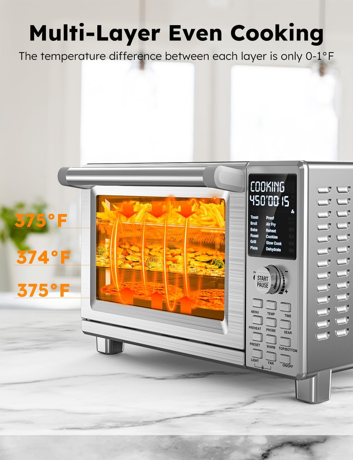 Bravo XL Pro Air Fryer Toaster Oven, Improved 100% Super Convection, Quicker & Crispier Results, 100 Presets, Multi-Layer Even Cooking, 50-500F, Smart Probe, PFAS Free, 30QT, Stainless Steel