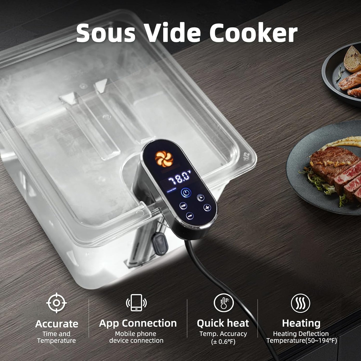 1300W Sous Vide Cooker,Wifi Sous Vide Machines,Immersion Circulator,Precision Cooker,Recipes,Accurate Temperature and Time Control,Ipx7 Waterproof,Ultra Quiet,Fast Heating,App Recipes Timer