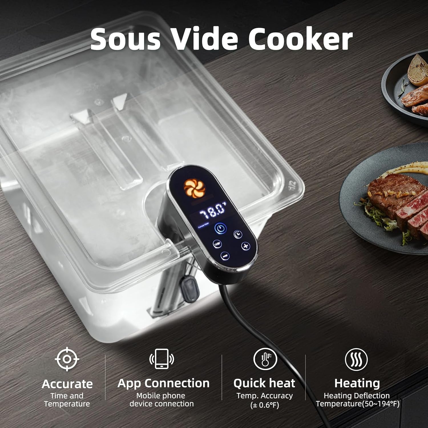 1300W Sous Vide Cooker,Wifi Sous Vide Machines,Immersion Circulator,Precision Cooker,Recipes,Accurate Temperature and Time Control,Ipx7 Waterproof,Ultra Quiet,Fast Heating,App Recipes Timer