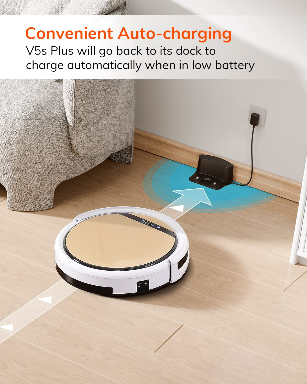 V5S plus Robot Vacuum and Mop Combo with Wi-Fi/App/Alexa, Automatic Self-Charging Robotic Vacuum Cleaner, Slim and Quiet, Cleans Hard Floors Carpets and Pet Hair (V5S Pro Upgrade Version)