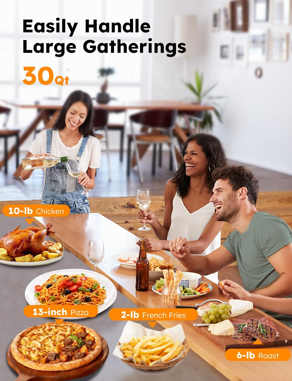 Bravo Pro Smart Toaster Oven Countertop, True Air Fryer Combo W/Improved 100% Convection, 35% Crispier, 112 Presets, Customizable Pizza Zones, Integrated Probe, PFAS Free, 30QT, Stainless Steel