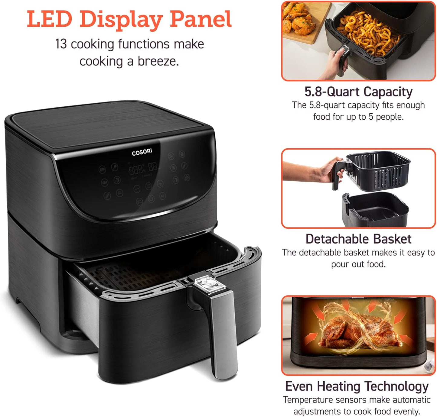 Air Fryer 5.8QT Pro Gen Smart 11-In-1 Toaster Oven , 100 Recipes Cookbook, 200+ Online Recipes , APP and Touch Screen Control, Works with Alexa & Google Assistant, Dishwasher-Safe Square Basket