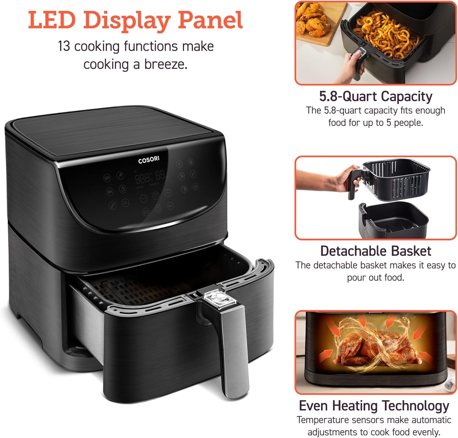 Air Fryer 5.8QT Pro Gen Smart 11-In-1 Toaster Oven , 100 Recipes Cookbook, 200+ Online Recipes , APP and Touch Screen Control, Works with Alexa & Google Assistant, Dishwasher-Safe Square Basket