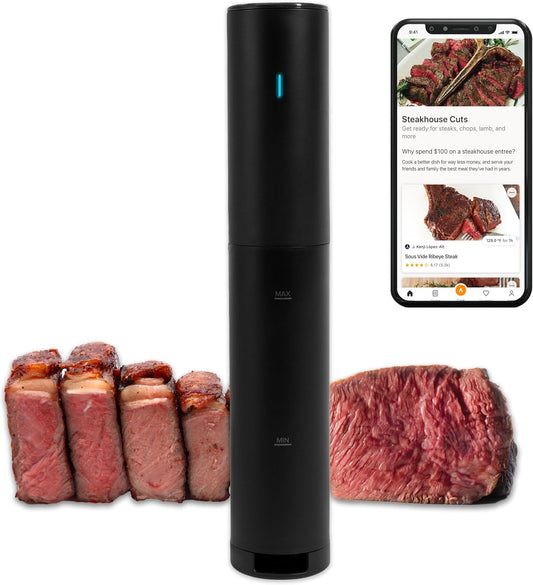 Sous Vide Precision Cooker Mini, 850 Watts, Black and Orange, App Enabled, 2024 Model