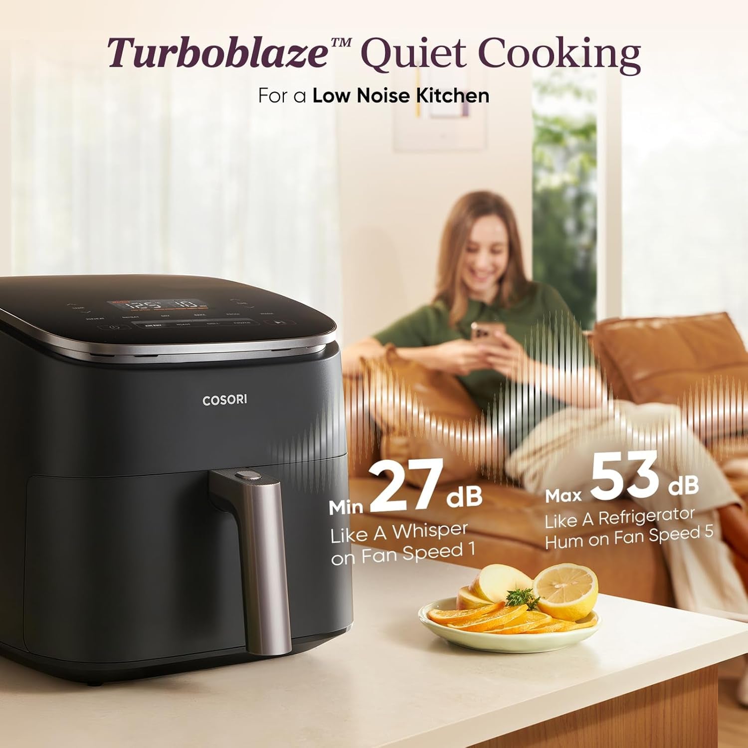 9-In-1 Turboblaze Air Fryer 6 Qt, Premium Ceramic Coating, 90°–450°F, Precise Heating for Even Results, Air Fry, Roast, Bake, Broil, Dry, Frozen, Proof, Reheat, Keep Warm, 120V, Dark Gray