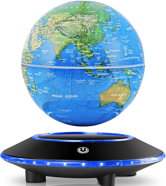 Levitating Globe with White LED Light, Magnetic Floating World Map Globes 360 Degree Rotating Display Mood Lamp Night Lights for Home Office Desk Decoration Birthday Gifts
