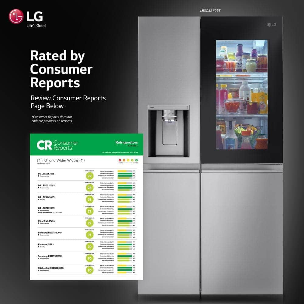 27 Cu. Ft. Side by Side Smart Refrigerator W/Instaview and Craft Ice in Printproof Stainless Steel