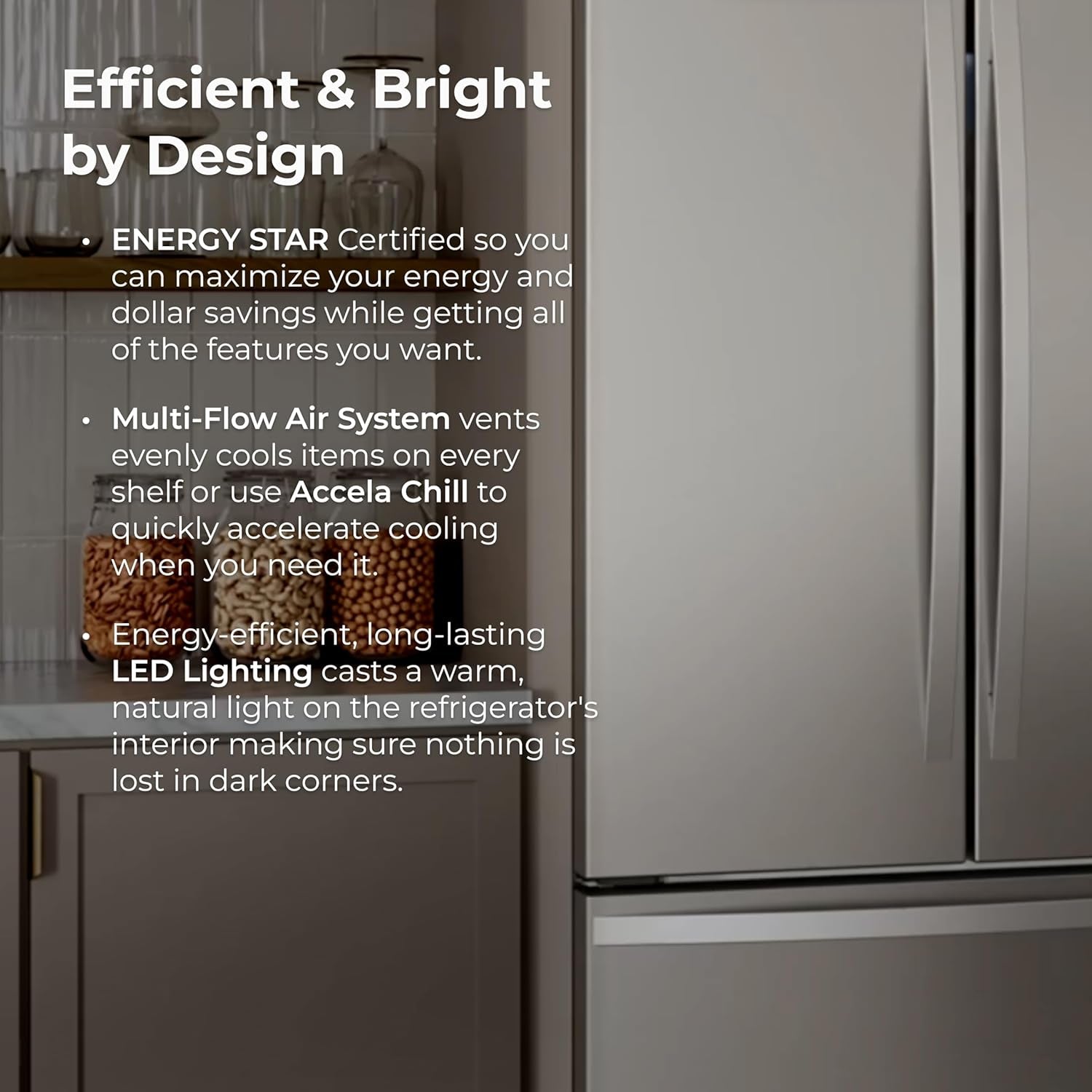 36" French Door Refrigerator with Freezer - Accela Chill, Adjustable Shelving, Humidity Controlled Crispers, ENERGY STAR Certified, 20.3 Cu. Ft. Capacity, Fingerprint Resistant Stainless Steel