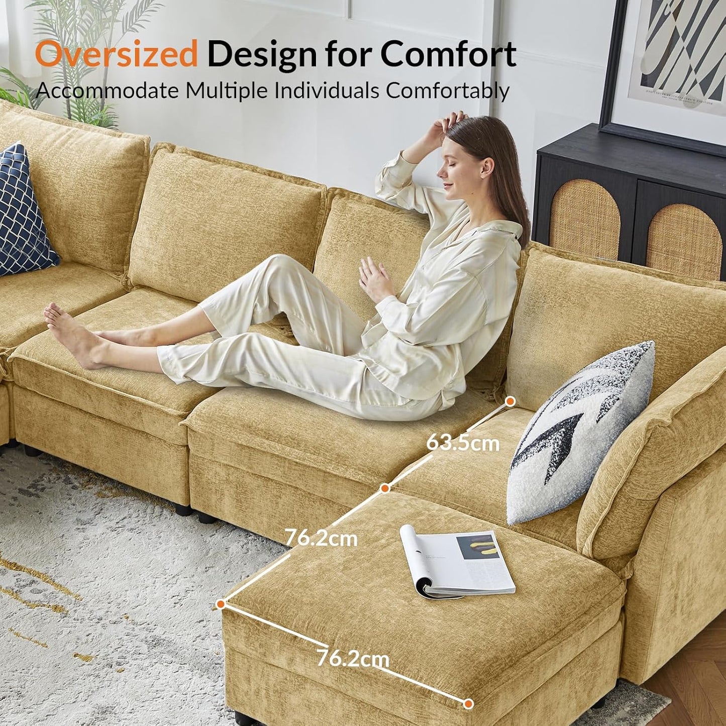 Oversized Modular Sectional Sofa, 8 Seat U Shaped Couch with Storage Ottoman, Comfy Chenille Sofa with Deep Seat, Convertible Sectional Couches for Living Room, Cream