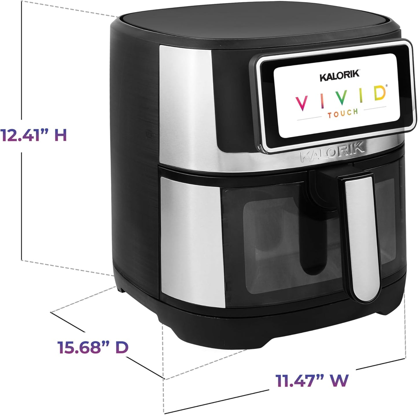 Air Fryer VIVID TOUCH Series 5 Quart Capacity with High-Resolution Touchscreen 202 Cooking Presets in 12 Food Categories with View Window, 1500-Watts, Stainless Steel