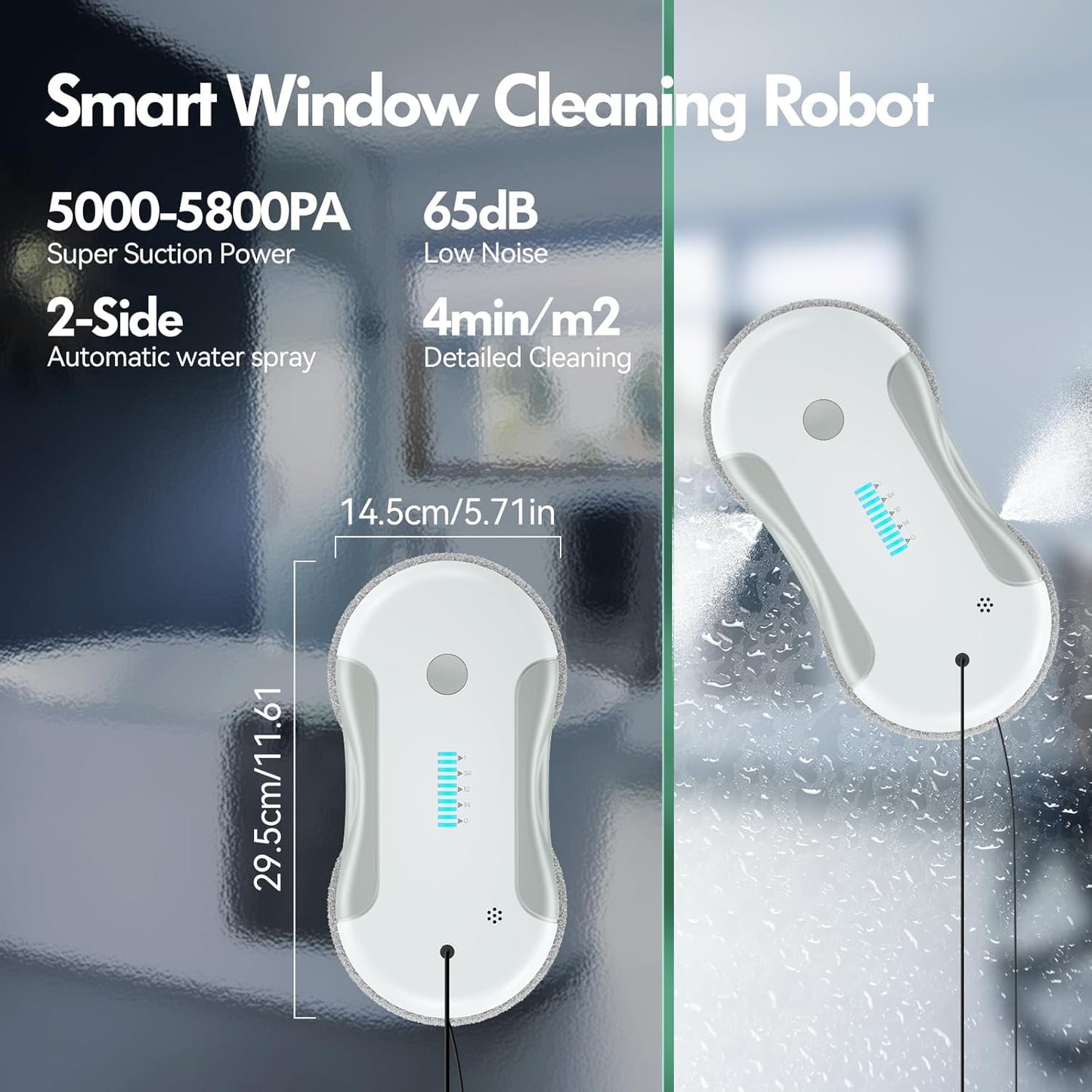 Window Cleaning Robot, 5800Pa Intelligent Window Cleaner Robot with 80Ml Dual Water Spray, with Path Planning and Edge Detection for Interior/Exterior Highrise Windows