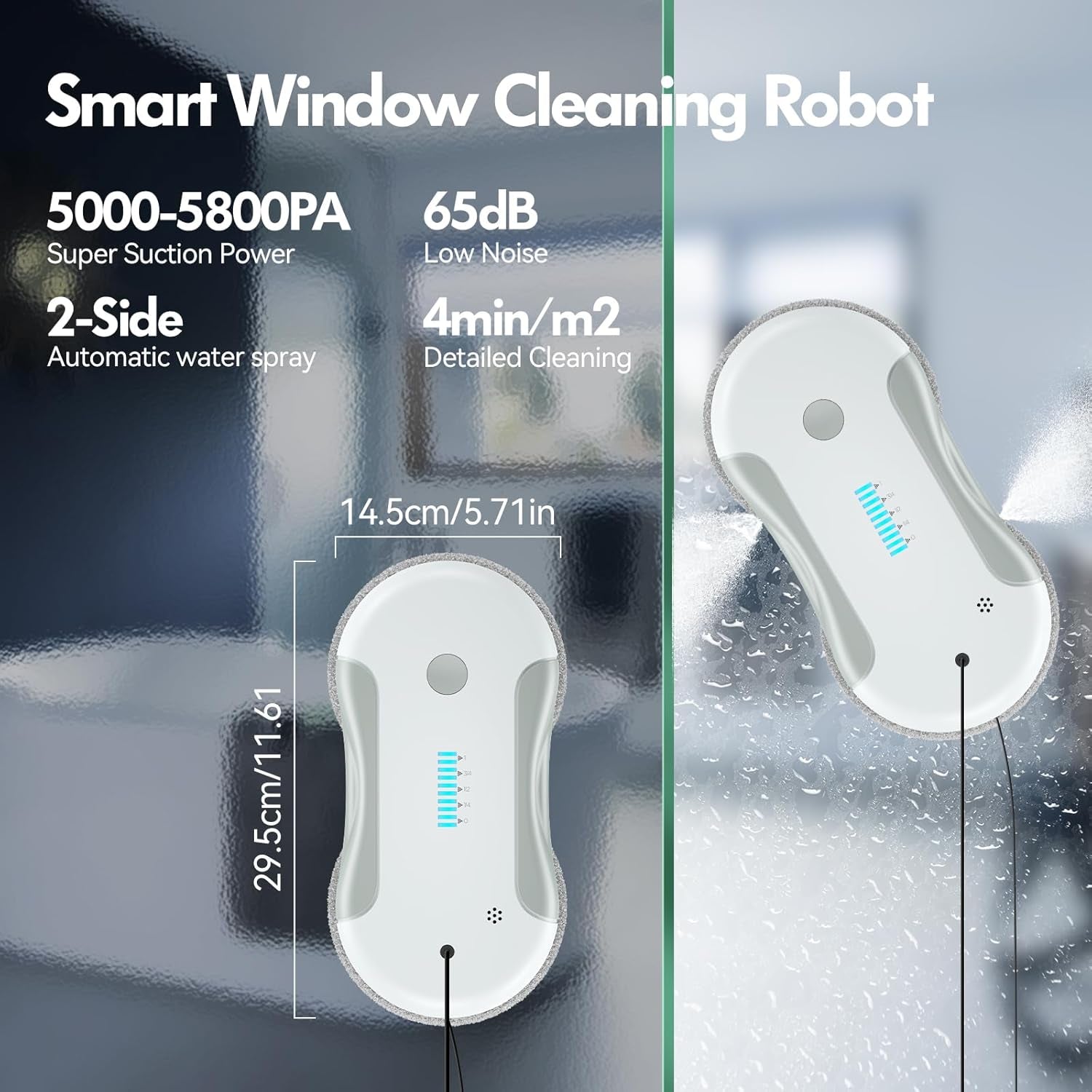 Window Cleaning Robot, 5800Pa Intelligent Window Cleaner Robot with 80Ml Dual Water Spray, with Path Planning and Edge Detection for Interior/Exterior Highrise Windows
