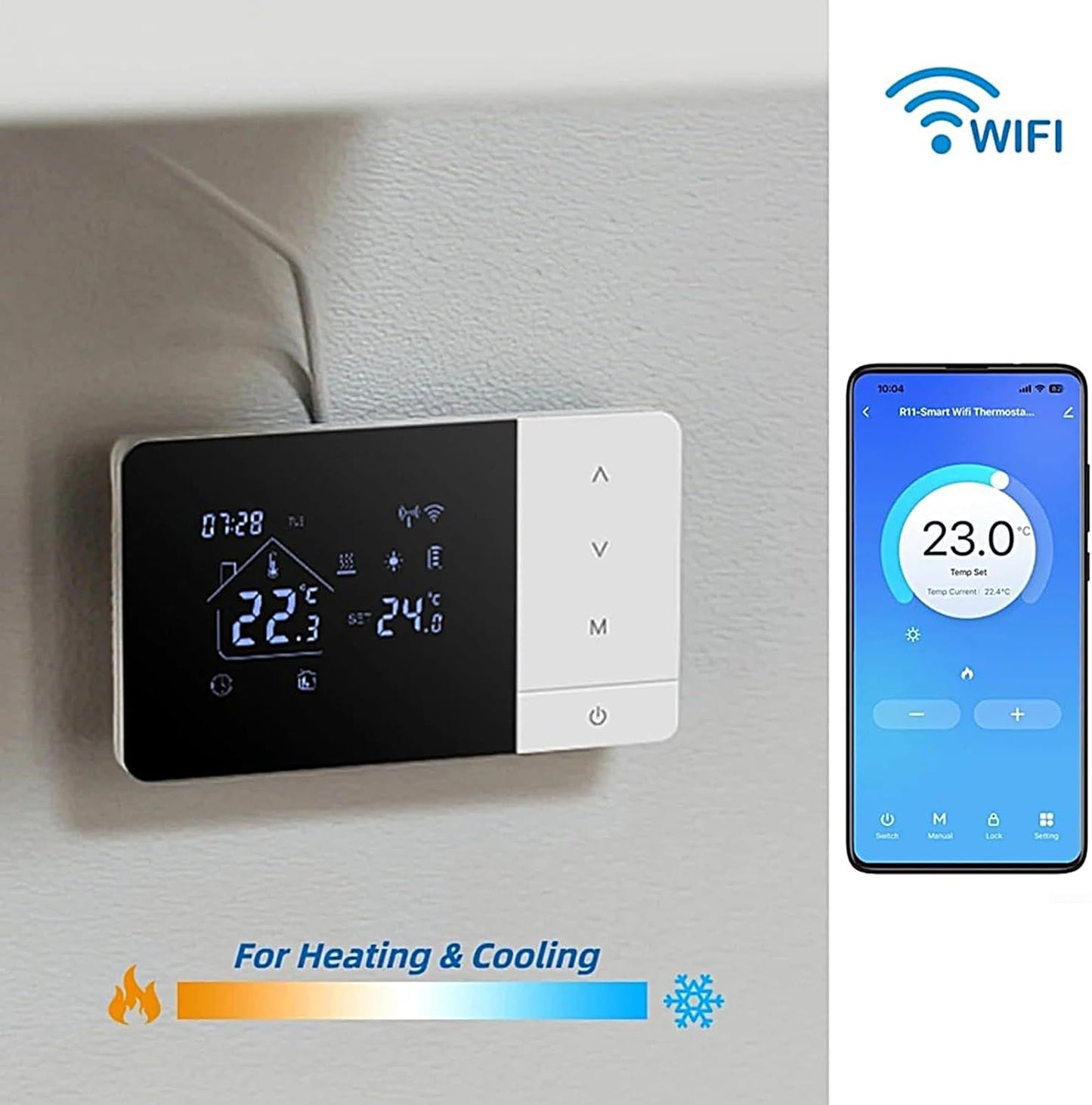 Smart Wifi Thermostat - Heat & Cool Temperature Controller with Touchscreen | APP & Voice Control Thermostatt for Home Automation | Digital Programmable Thermostat for House RV Hotel | Energy Saving C