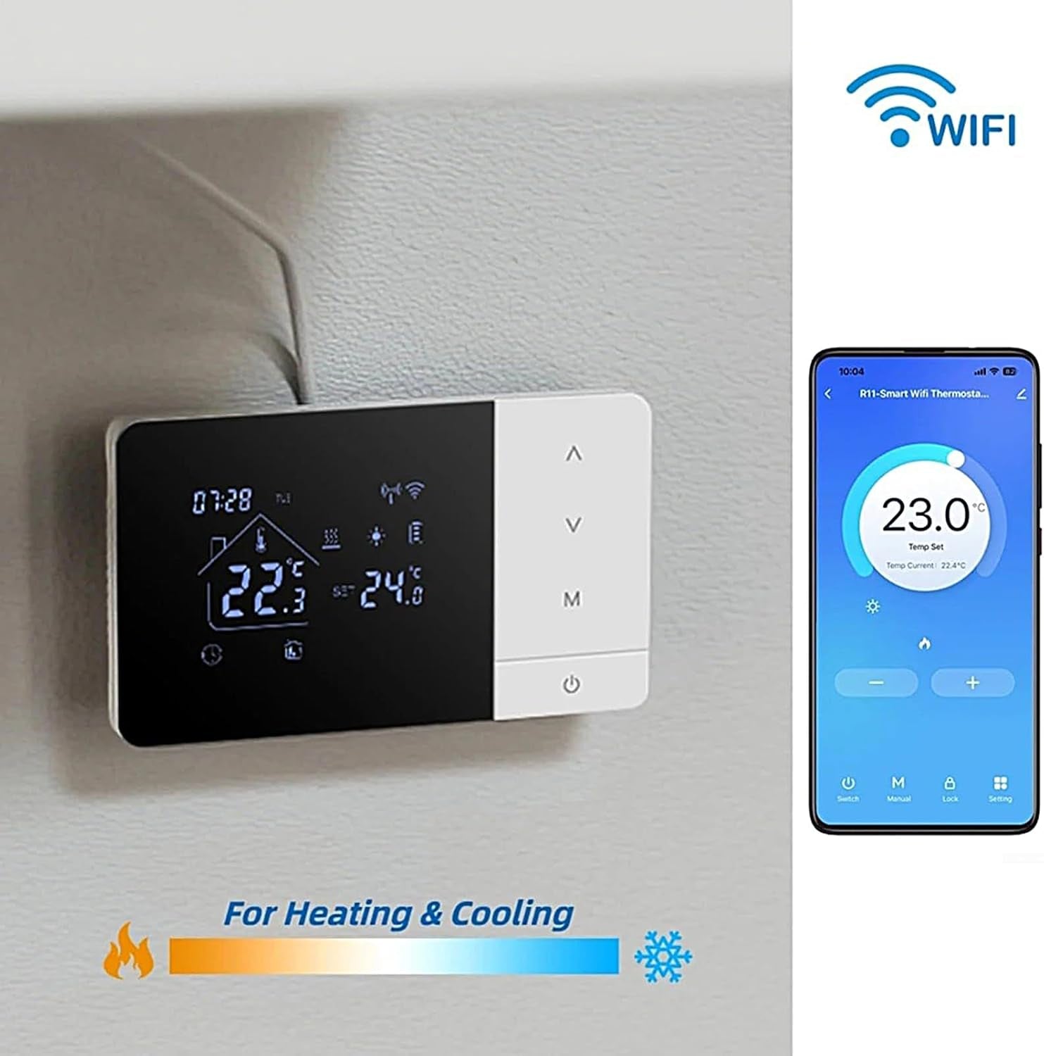 Smart Wifi Thermostat - Heat & Cool Temperature Controller with Touchscreen | APP & Voice Control Thermostatt for Home Automation | Digital Programmable Thermostat for House RV Hotel | Energy Saving C