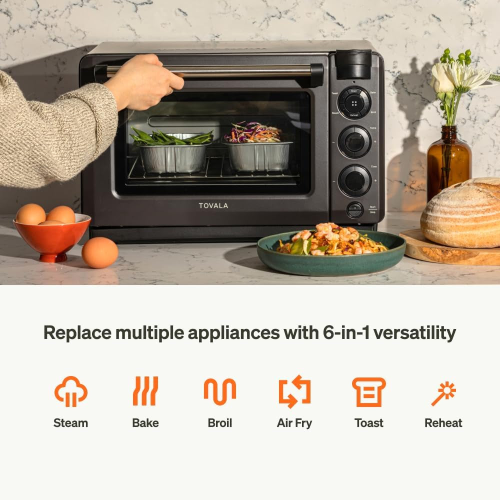 Smart Oven Pro, 6-In-1 Countertop Convection Oven - Steam, Toast, Air Fry, Bake, Broil, and Reheat - Smartphone Control Steam & Air Fryer Oven Combo