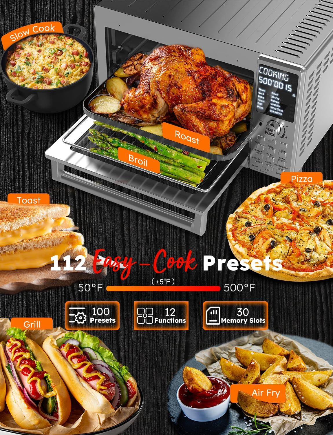 Bravo XL Pro Air Fryer Toaster Oven with Grill Combo, 2025 New Ultra-Fast Convection System, 35% Crispier, 2X More Even, 142 Presets, 50-500F, Smarter Probe, PFAS Free, 30QT, Stainless Steel