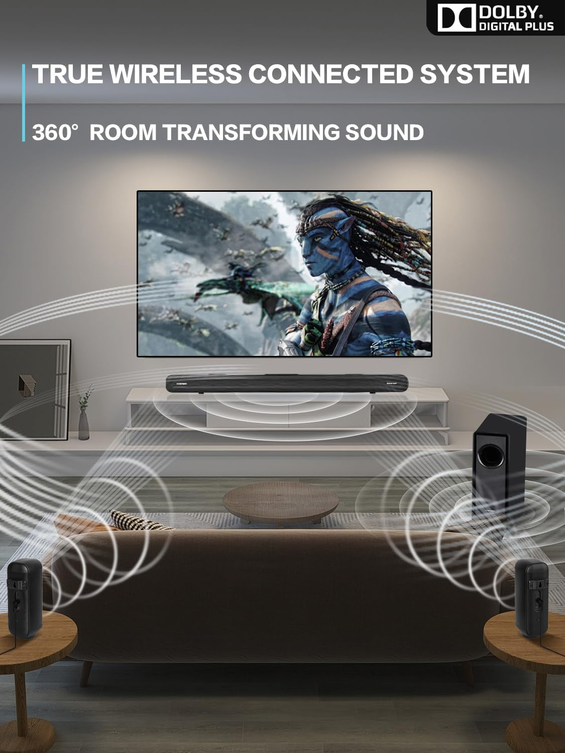 5.1 CH Surround Sound Bar with Dolby Audio, Sound Bars for TV, Wireless Subwoofer & Rear Speaker, Dolby Digital Plus, Bluetooth 5.3, Surround Sound System for Home Theater, 4K & HD Tvs| HDMI & Optical