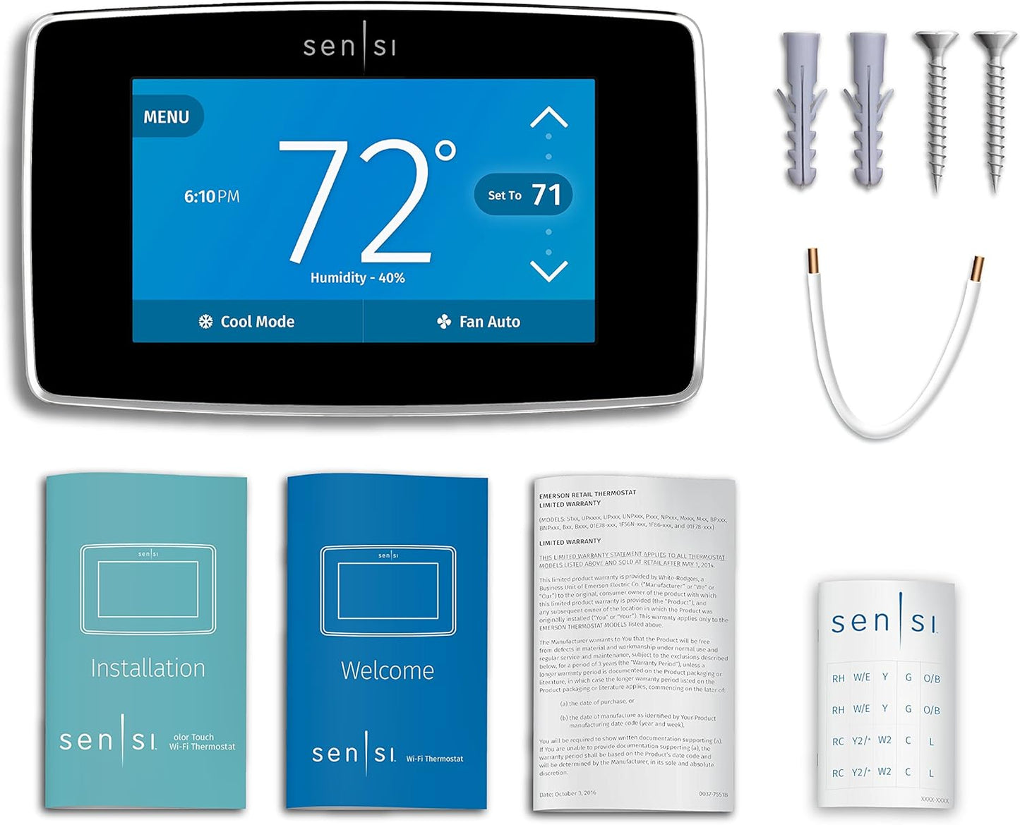 Sensi Touch Wi-Fi Smart Thermostat with Touchscreen Color Display, Works with Alexa, Energy Star Certified, C-Wire Required, ST75 Black 5.625" X 3.4" X 1.17"