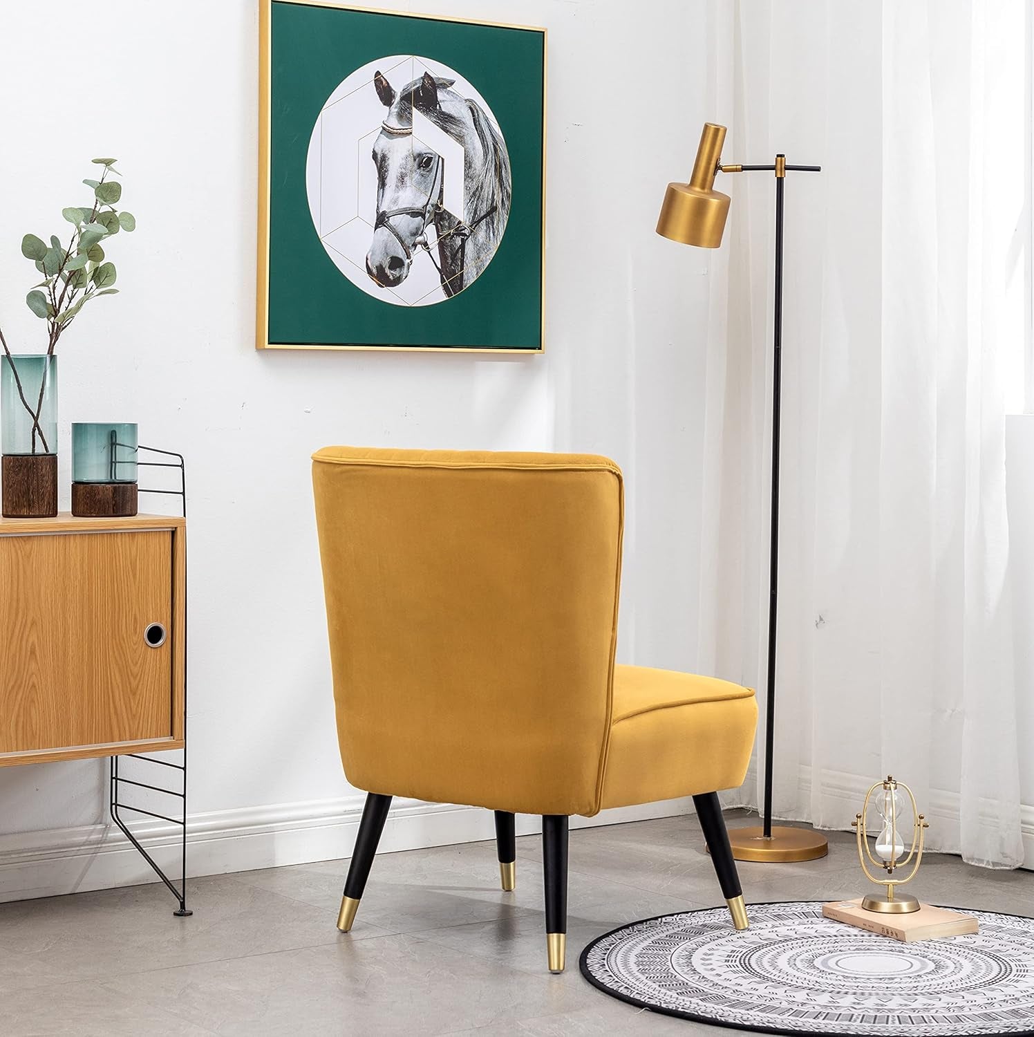 Elon Contemporary Velvet Upholstered Accent Chair, Gold