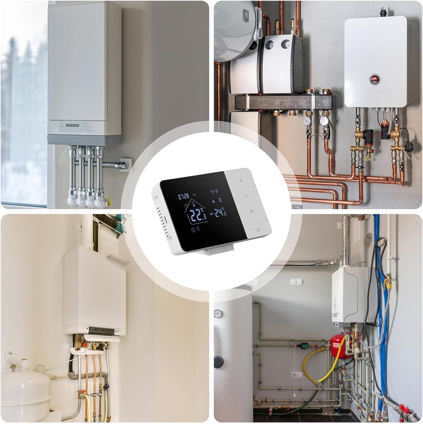 Smart Wifi Thermostat - Heat & Cool Temperature Controller with Touchscreen | APP & Voice Control Thermostatt for Home Automation | Digital Programmable Thermostat for House RV Hotel | Energy Saving C