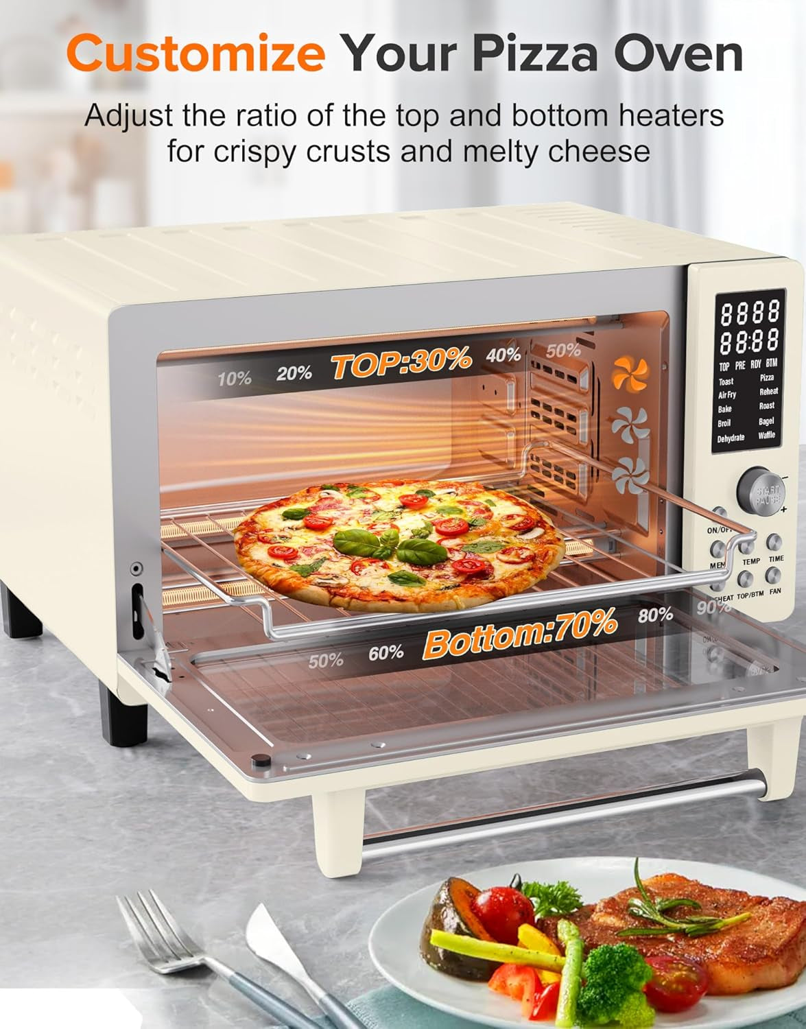 Bravo Pro Smart Air Fryer Toaster Oven Combo, Airfryer Convection Oven Countertop, 10-In-1 Functions with Quicker & Even Crisp Technology, 1800W, 50-450°F, Pfas-Free, 21QT, Vanilla Cream