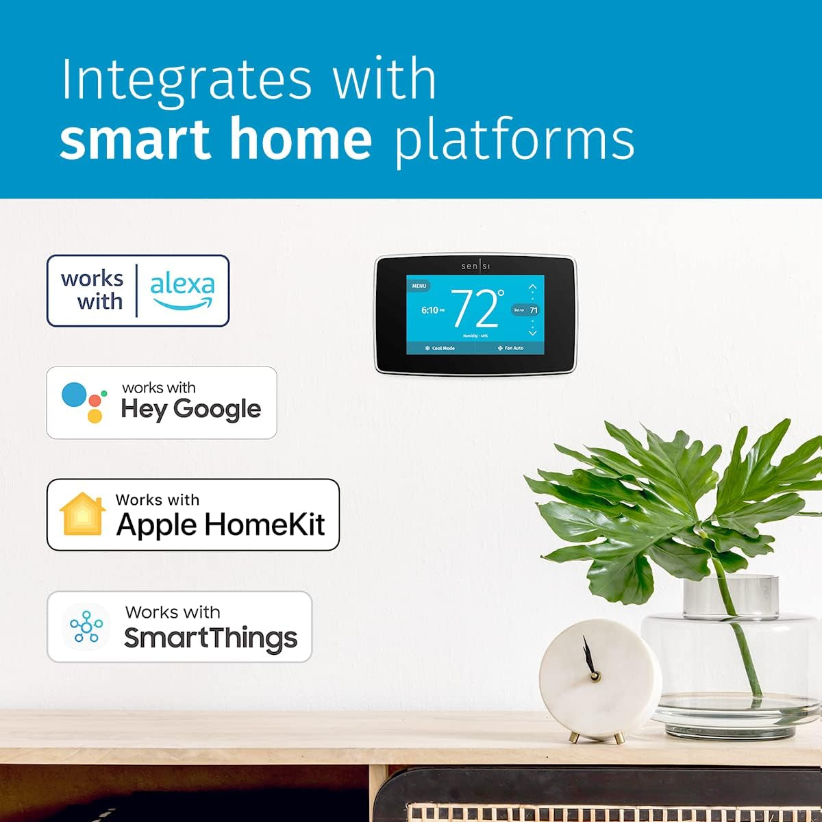 Sensi Touch Wi-Fi Smart Thermostat with Touchscreen Color Display, Works with Alexa, Energy Star Certified, C-Wire Required, ST75 Black 5.625" X 3.4" X 1.17"