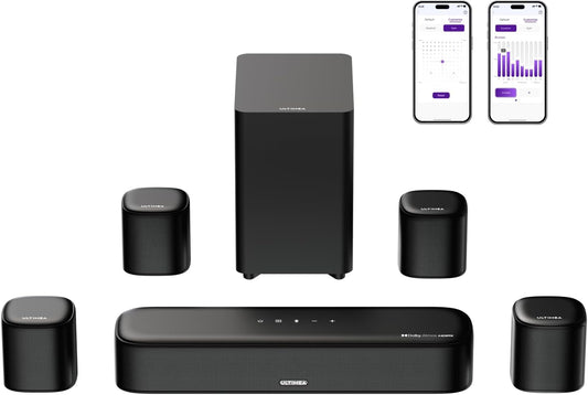 7.1Ch Sound Bar with Dolby Atmos, Surround Sound System for TV with 4 Surround Speakers, Sound Bar for Smart TV with App Control, Soundbar with Subwoofer for Home Theater, HDMI Earc, Aura A60