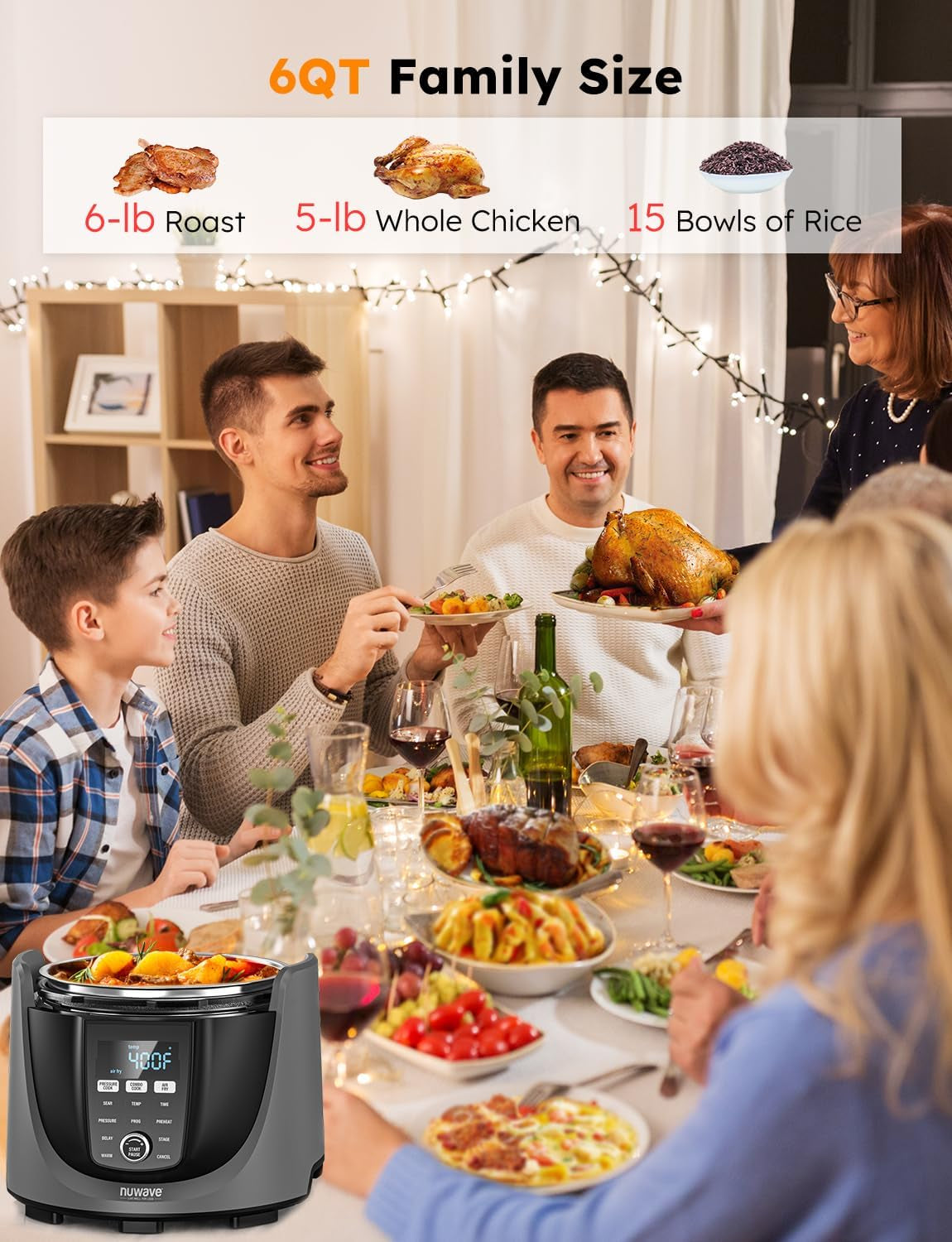 Duet Air Fryer, Electric Pressure Cooker & Grill Combo, 540 in 1 Multicooker with 3 Removable Lids, Slow Cook, Sautés, Dehydrator, 18/10 SS Pot, Sure-Lock Safety Tech & 13 Deluxe Accessories