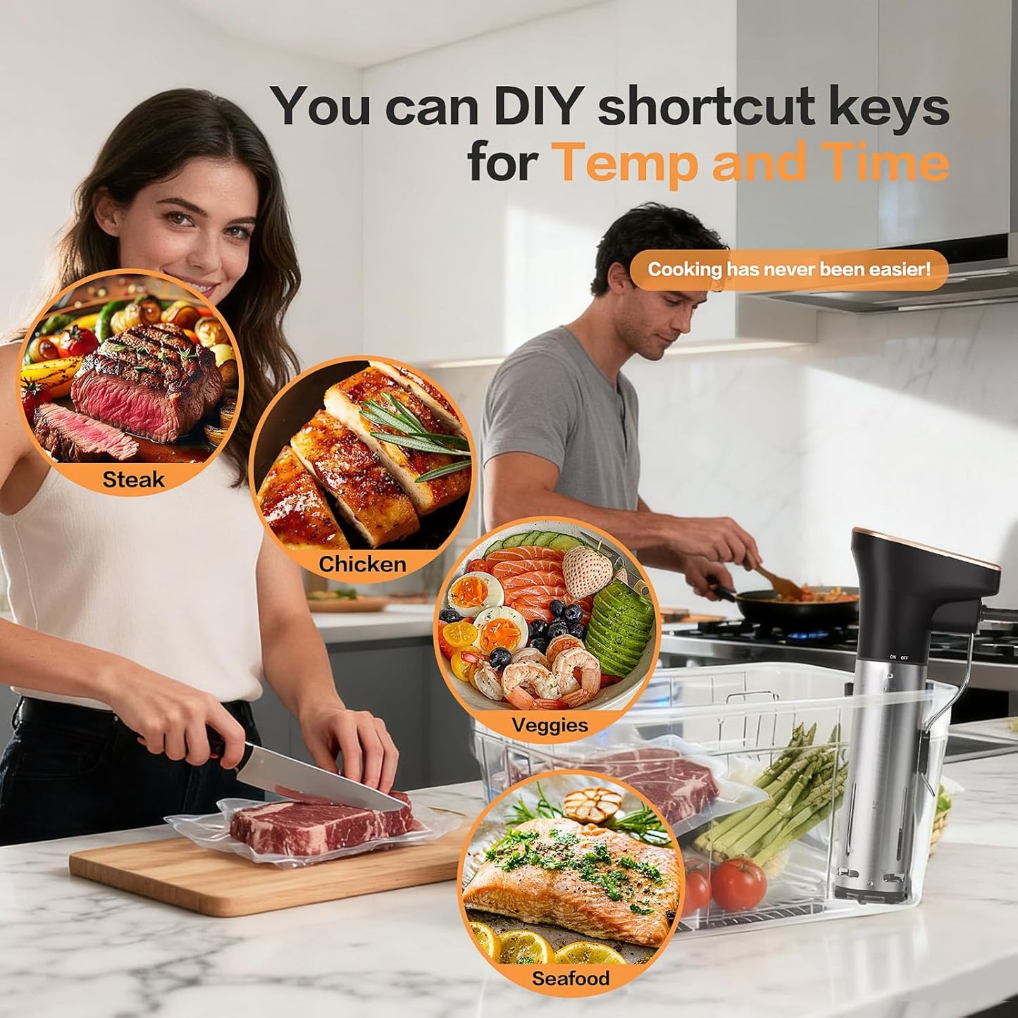 1300W Sous Vide Precision Cooker Machines(2.4G WIFI), IPX7 Full Waterproof Immersion Circulator, New Quiet Brushless Motor, 6 One-Touch Presets, Effortless Gourmet Meals