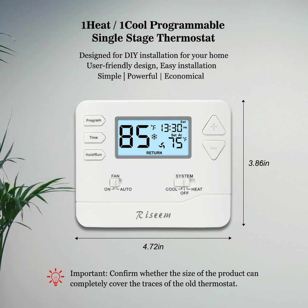 Programmable Thermostat for Home,Conventional Single-Stage Systems,5-1-1 Day Programmable Digital Energy-Saving Thermostat,Up to 1 Heat/1 Cool Compatible with Gas System，White Backlight