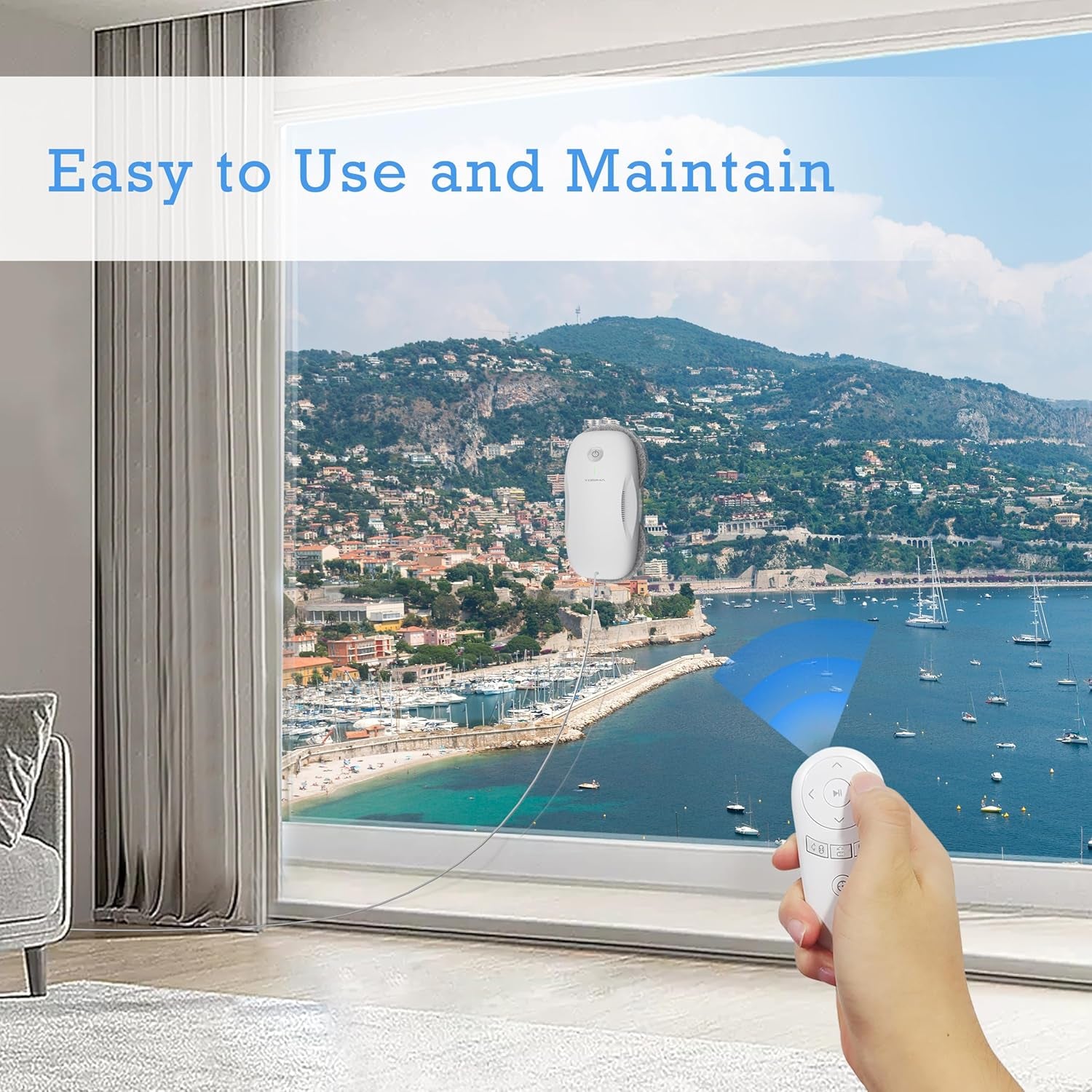 W2 Window Cleaner Robot, Automatic Cleaning with Intelligent Path Planning, 3800Pa Suction Power, Edge Detection Technology, Remote Control, White