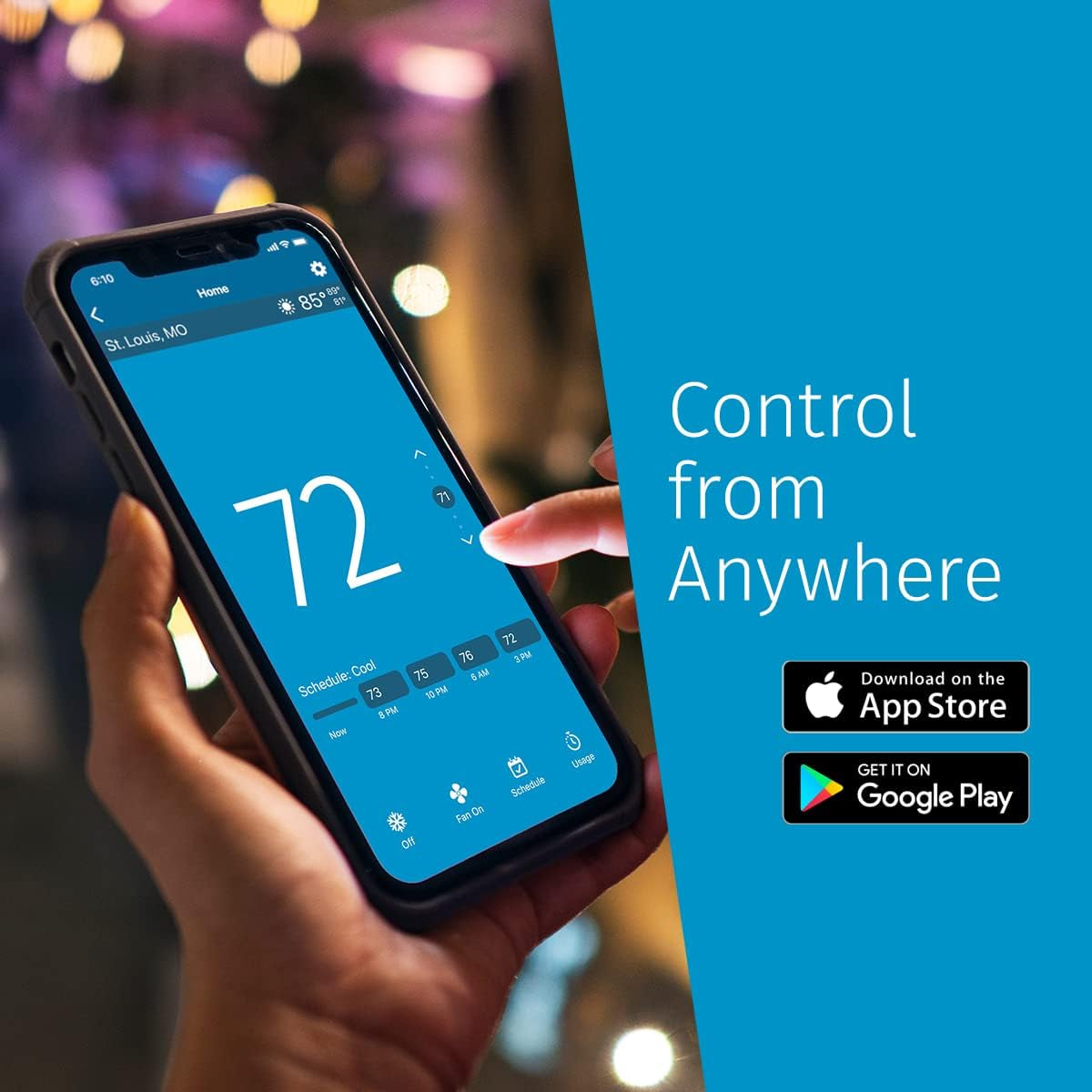 Sensi Touch Wi-Fi Smart Thermostat with Touchscreen Color Display, Works with Alexa, Energy Star Certified, C-Wire Required, ST75 Black 5.625" X 3.4" X 1.17"