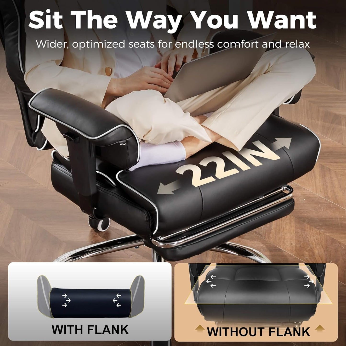 Big and Tall Office Chair 400Lbs High Back Gaming Chair with Ergonomic Lumbar Support & Pocket Spring Cushion for Lower Back Pain Relief, Leather Executive Chair with Foot Rest, White/Black