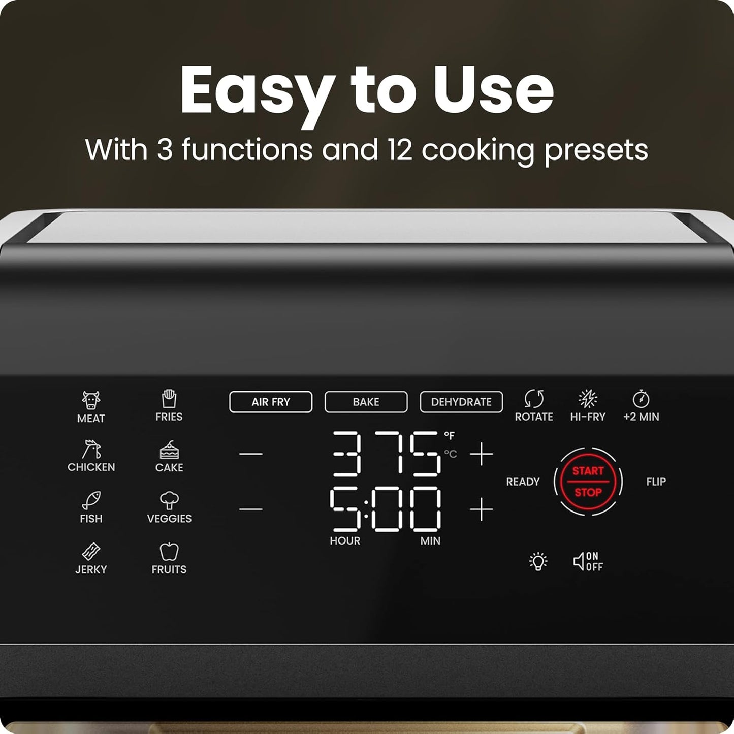 12-Quart 6-In-1 Air Fryer Oven with Digital Timer, Touchscreen, and 12 Presets - Family Size Countertop Convection Oven, Dishwasher-Safe Parts