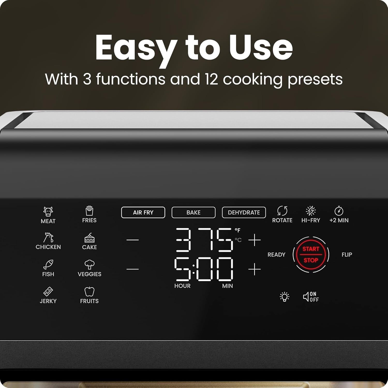 12-Quart 6-In-1 Air Fryer Oven with Digital Timer, Touchscreen, and 12 Presets - Family Size Countertop Convection Oven, Dishwasher-Safe Parts