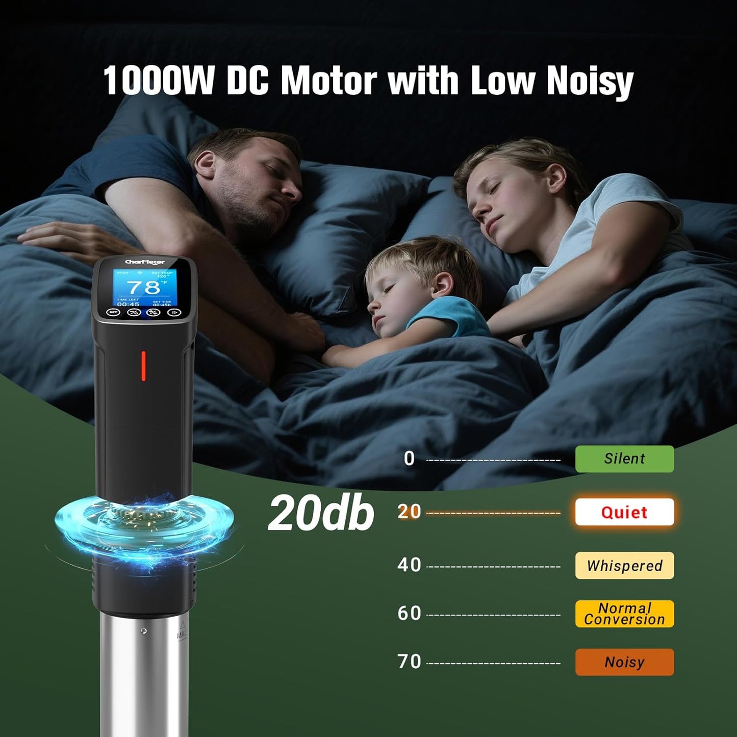 Sous Vide Machine CSV-100-W, 2.4G Wifi Sous Vide Cooker 1000 Wattts Sous-Vide Cooker Immersion Circulator with 14 Preset Recipes, Calibration Function,Fast-Heating with Timer,