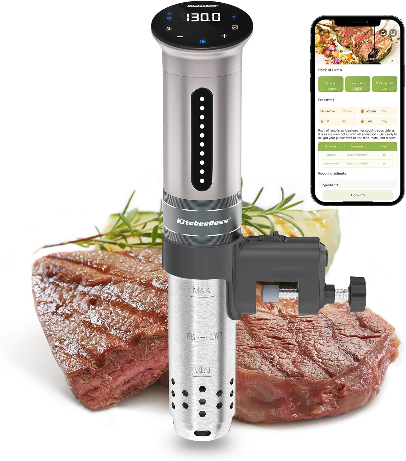 Wifi Sous Vide Cooker: Ultra-Quiet Sous Vide Machine Immersion Circulator APP Control 1100W, IPX7 Waterproof Sous Vide Precision Cooker Accurate Temperature Fast-Heating, Silver