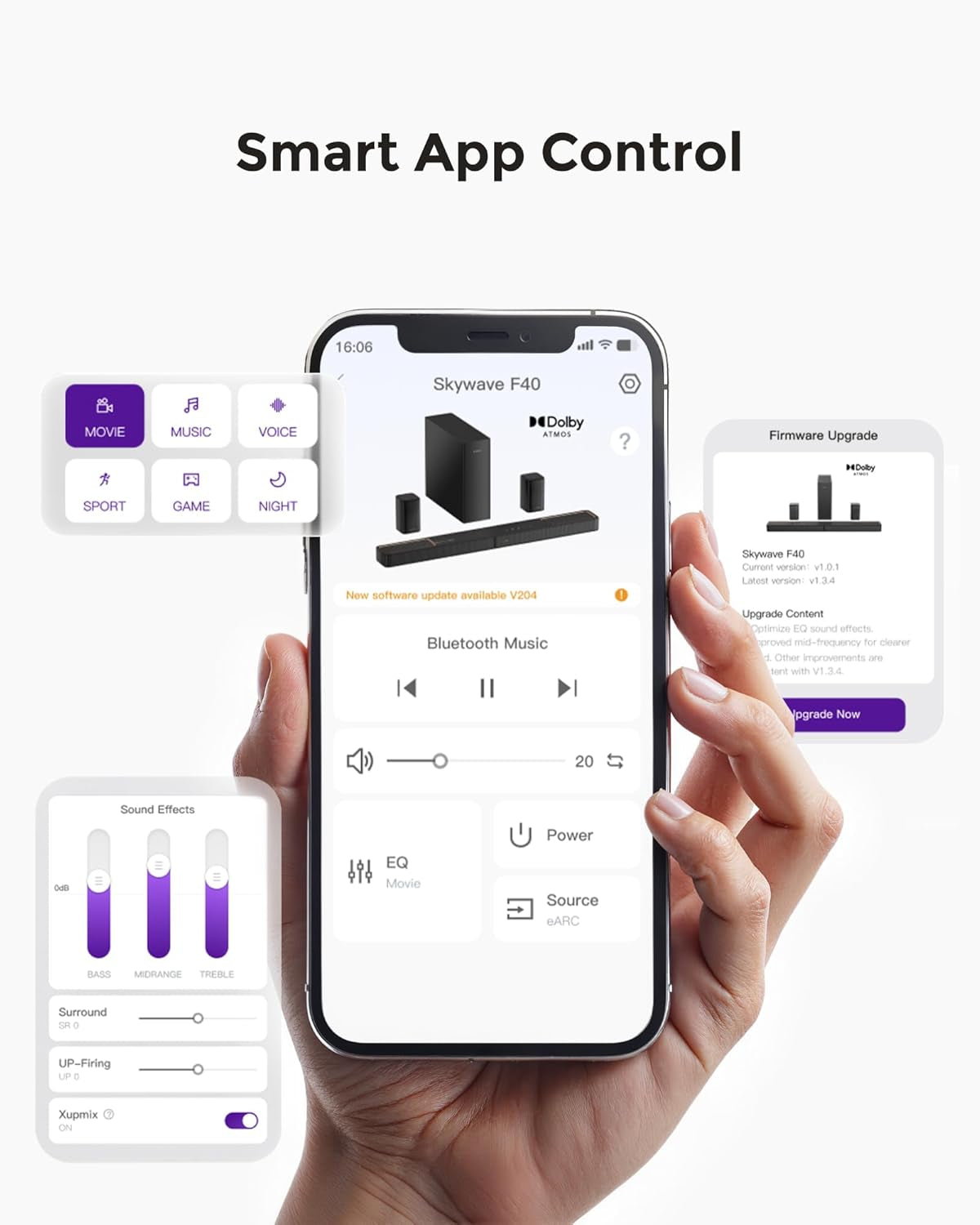5.1.2Ch Sound Bar with Dolby Atmos, Surround Sound System for TV with 2 Surround Speakers, Sound Bar for Smart TV, Soundbar with Subwoofer for Home Theater, BT 5.4, HDMI Earc, Skywave F40