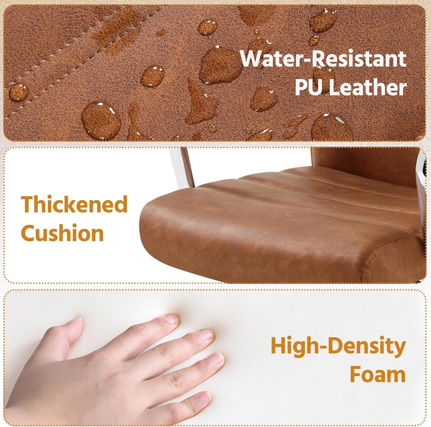 Mid-Back Office Chair with Arms Swivel PU Leather Height Adjustable Office Executive Chair, Retro Brown