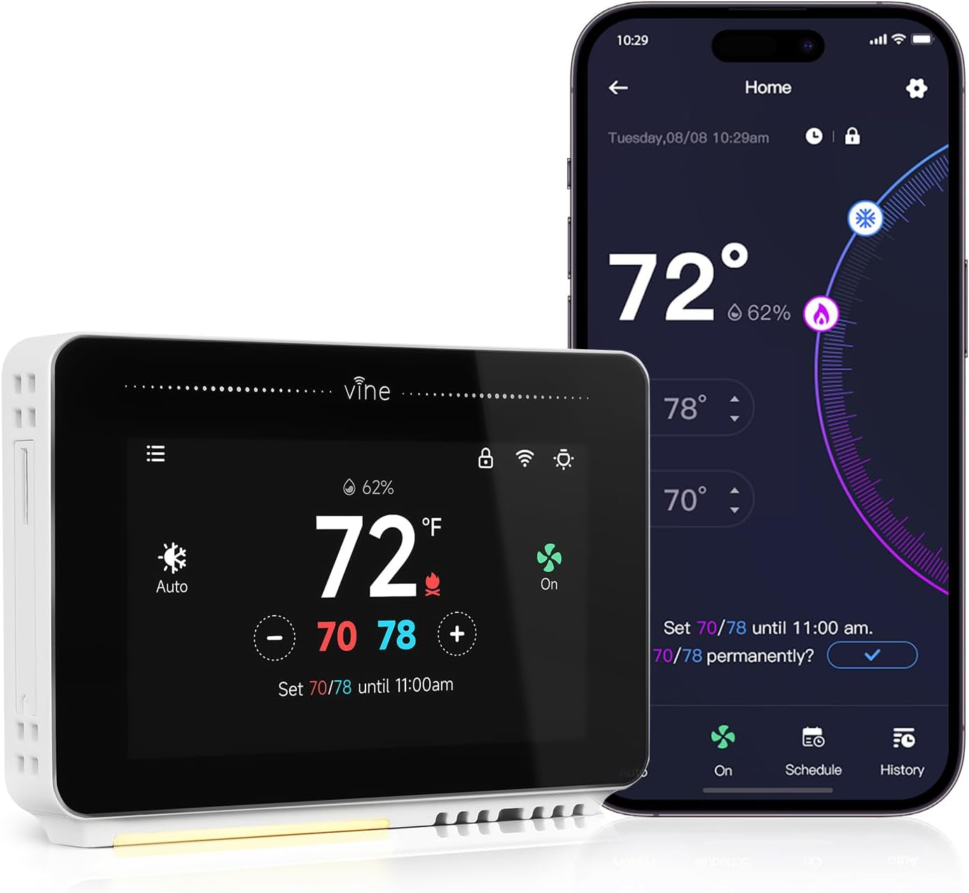 Smart Thermostat for House with Nightlight, 4.3 Inches Wifi Thermostats for Home Compatible with Alexa and Google Assistant, 7Day X 8Period Programmable, C-Wire Required