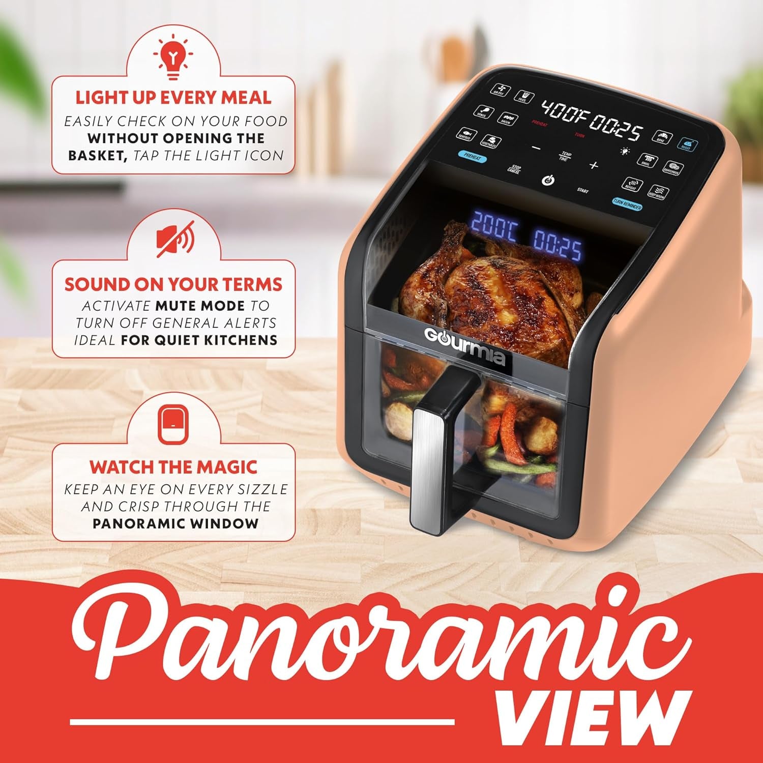 Air Fryer 7 QT - Easy View Panoramic Window & Interior Light, Guided Cooking with 12 One-Touch Presets, Fryforce 360, Dishwasher Safe Accessories, Peach